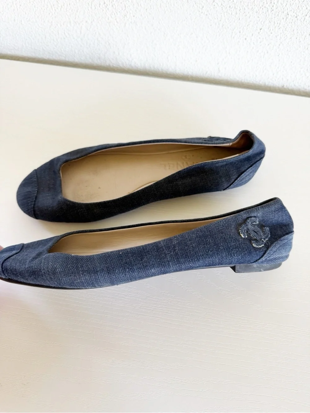 Chanel Blue Denim Cap Toe Ballet Flats Embroidered CC Logo EU 37 US 7